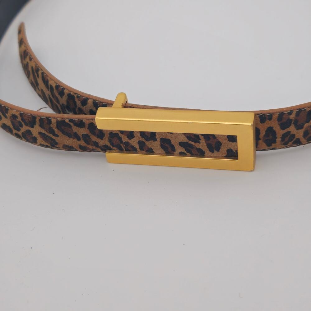 Belt Women 33 inches Brown Leopard Leather Waist  Gold Buckle Genuine Suede 1 in